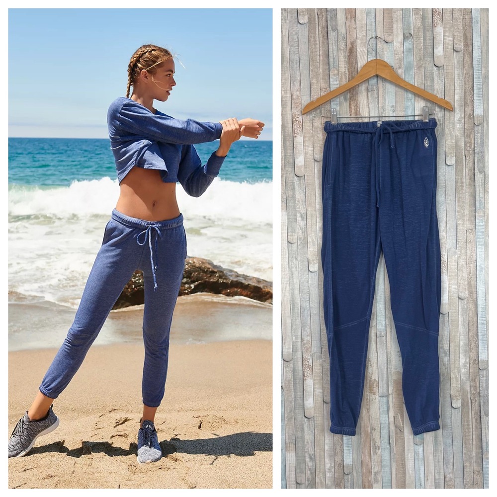 Free People FP Movement XS Zuma Sweat Pant Sweatpant Jogger Blue Lounge Pull On